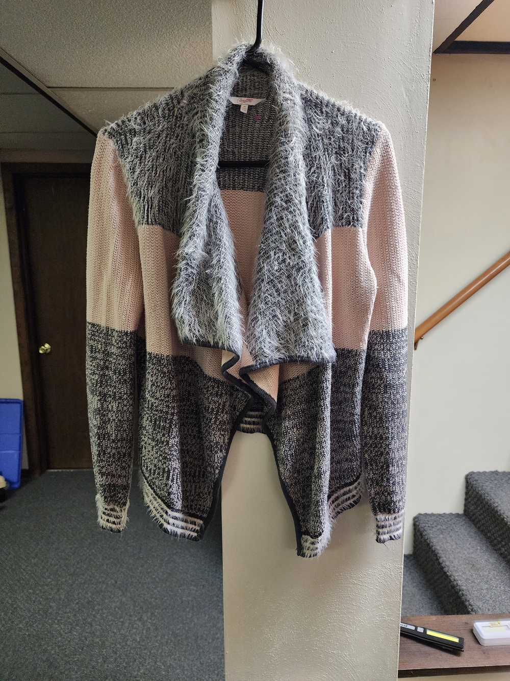 Cozy Colorblock Open-Front Cardigan Sweater - Pink & Gray Candies Brand